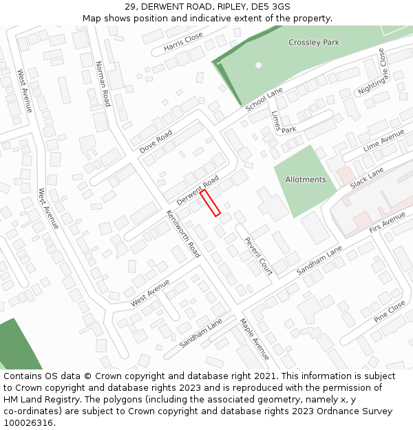 29, DERWENT ROAD, RIPLEY, DE5 3GS: Location map and indicative extent of plot