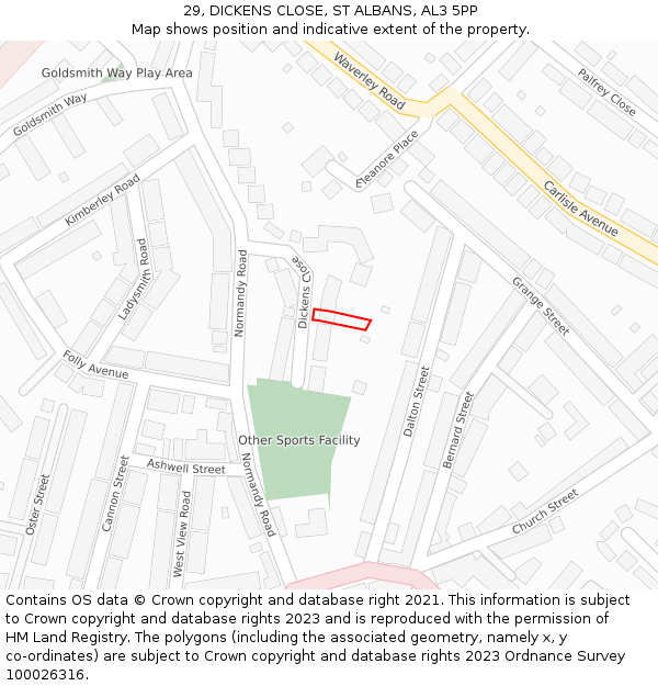 29, DICKENS CLOSE, ST ALBANS, AL3 5PP: Location map and indicative extent of plot