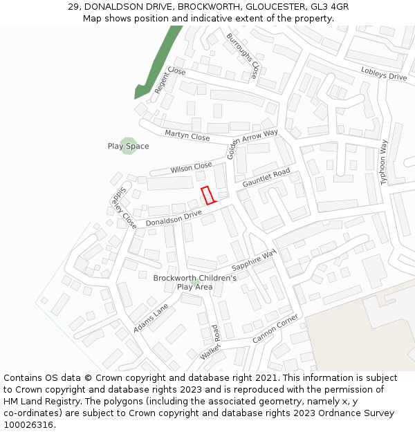 29, DONALDSON DRIVE, BROCKWORTH, GLOUCESTER, GL3 4GR: Location map and indicative extent of plot