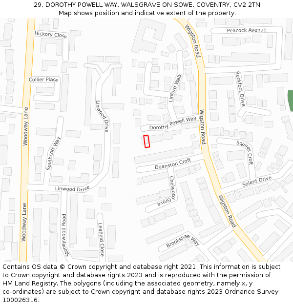 29, DOROTHY POWELL WAY, WALSGRAVE ON SOWE, COVENTRY, CV2 2TN: Location map and indicative extent of plot