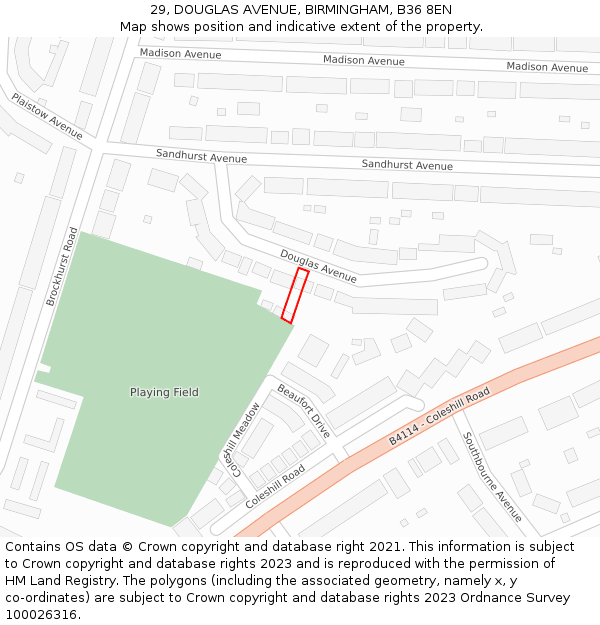 29, DOUGLAS AVENUE, BIRMINGHAM, B36 8EN: Location map and indicative extent of plot