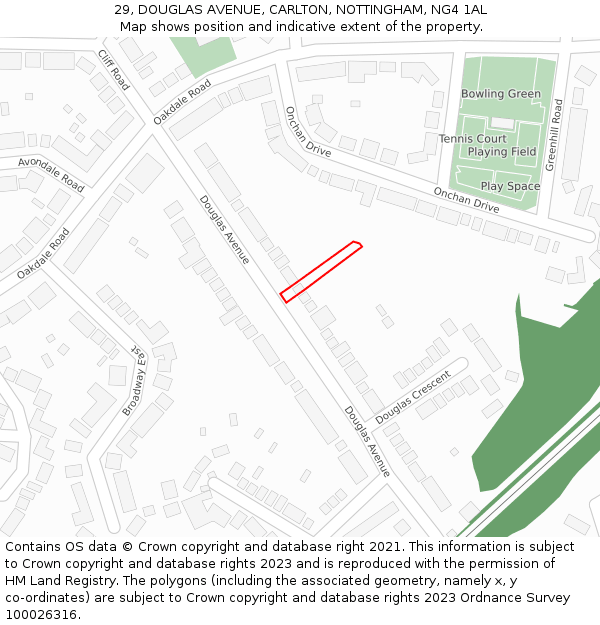 29, DOUGLAS AVENUE, CARLTON, NOTTINGHAM, NG4 1AL: Location map and indicative extent of plot