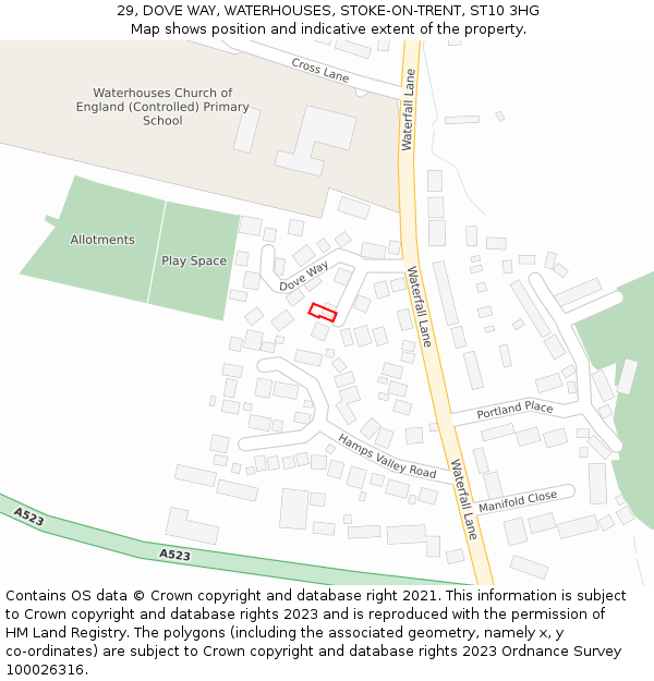 29, DOVE WAY, WATERHOUSES, STOKE-ON-TRENT, ST10 3HG: Location map and indicative extent of plot