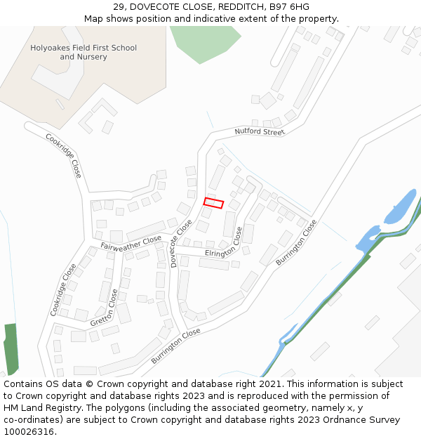 29, DOVECOTE CLOSE, REDDITCH, B97 6HG: Location map and indicative extent of plot
