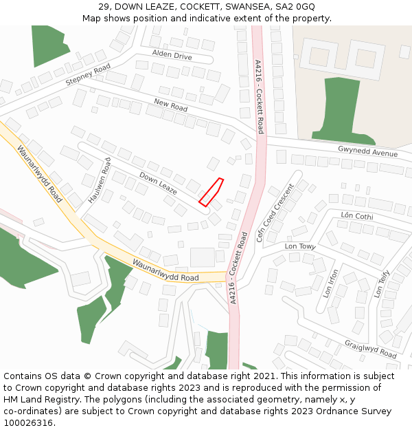 29, DOWN LEAZE, COCKETT, SWANSEA, SA2 0GQ: Location map and indicative extent of plot