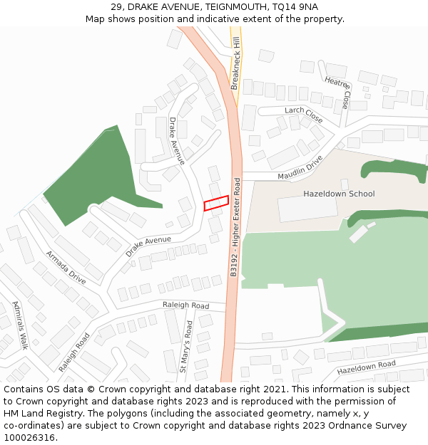 29, DRAKE AVENUE, TEIGNMOUTH, TQ14 9NA: Location map and indicative extent of plot