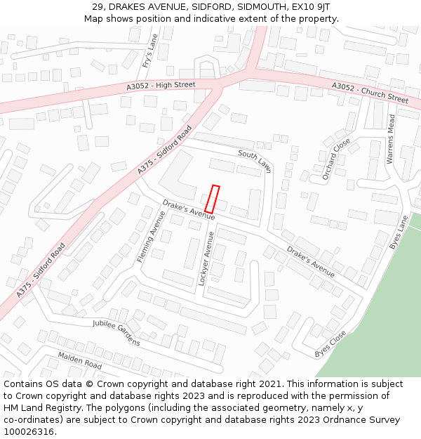 29, DRAKES AVENUE, SIDFORD, SIDMOUTH, EX10 9JT: Location map and indicative extent of plot