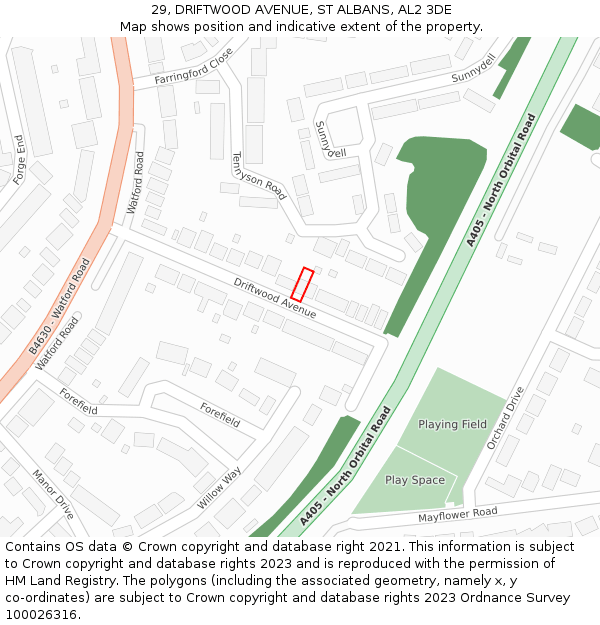 29, DRIFTWOOD AVENUE, ST ALBANS, AL2 3DE: Location map and indicative extent of plot