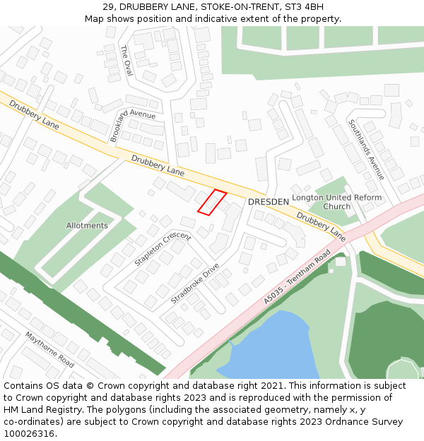 29, DRUBBERY LANE, STOKE-ON-TRENT, ST3 4BH: Location map and indicative extent of plot