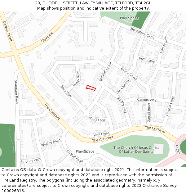 29, DUDDELL STREET, LAWLEY VILLAGE, TELFORD, TF4 2GL: Location map and indicative extent of plot