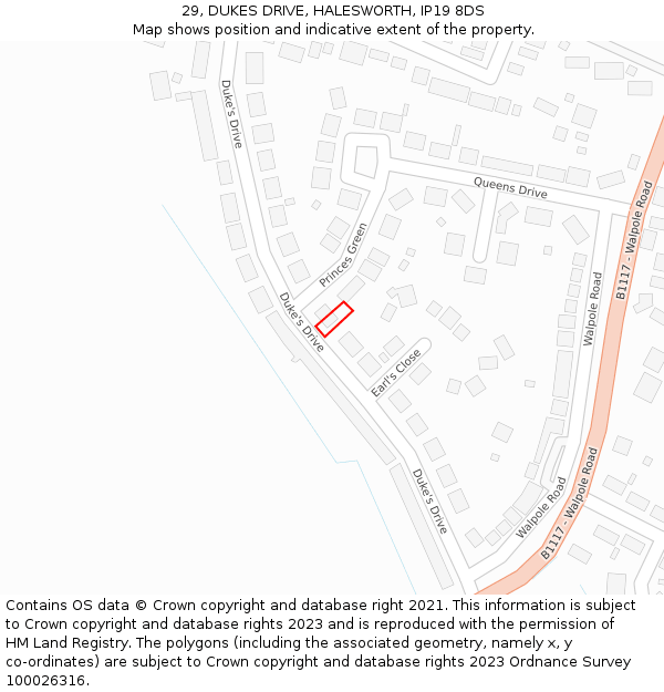 29, DUKES DRIVE, HALESWORTH, IP19 8DS: Location map and indicative extent of plot