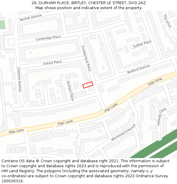 29, DURHAM PLACE, BIRTLEY, CHESTER LE STREET, DH3 2AZ: Location map and indicative extent of plot