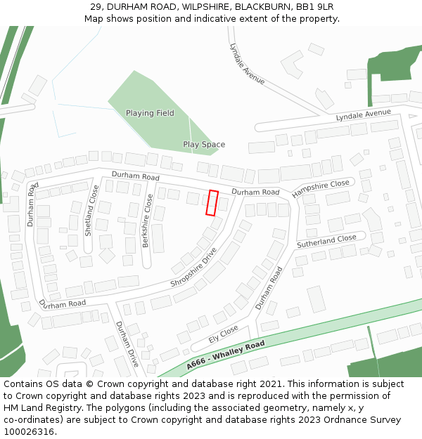 29, DURHAM ROAD, WILPSHIRE, BLACKBURN, BB1 9LR: Location map and indicative extent of plot