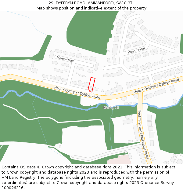 29, DYFFRYN ROAD, AMMANFORD, SA18 3TH: Location map and indicative extent of plot