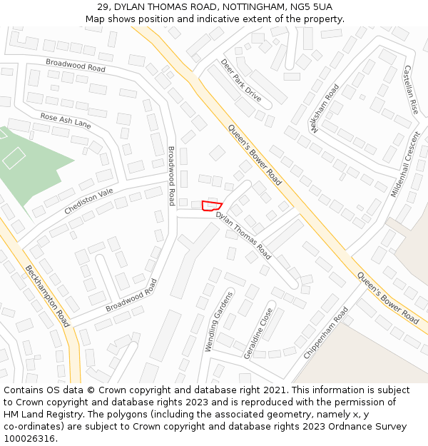 29, DYLAN THOMAS ROAD, NOTTINGHAM, NG5 5UA: Location map and indicative extent of plot