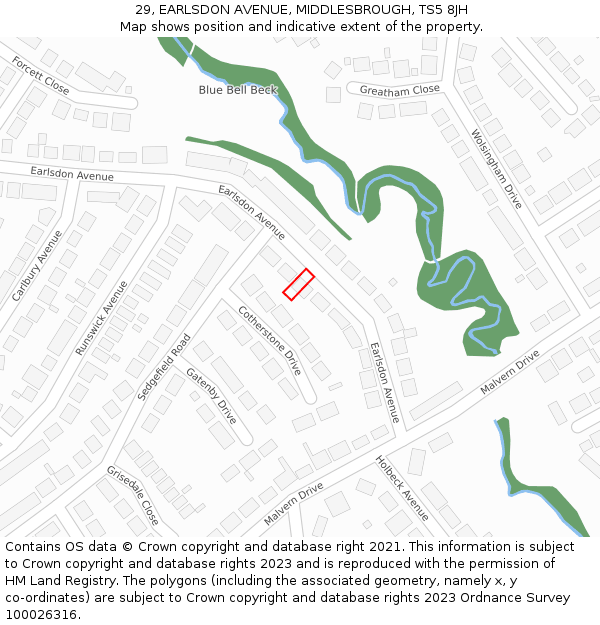 29, EARLSDON AVENUE, MIDDLESBROUGH, TS5 8JH: Location map and indicative extent of plot