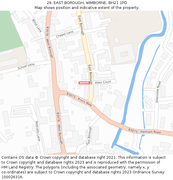 29, EAST BOROUGH, WIMBORNE, BH21 1PD: Location map and indicative extent of plot