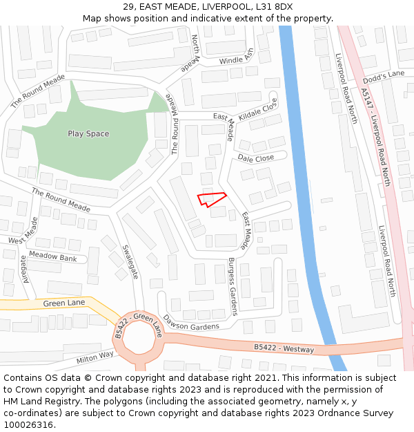 29, EAST MEADE, LIVERPOOL, L31 8DX: Location map and indicative extent of plot