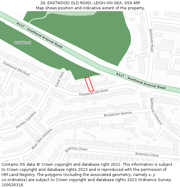29, EASTWOOD OLD ROAD, LEIGH-ON-SEA, SS9 4RP: Location map and indicative extent of plot