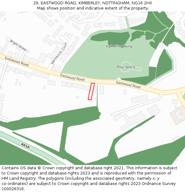 29, EASTWOOD ROAD, KIMBERLEY, NOTTINGHAM, NG16 2HX: Location map and indicative extent of plot