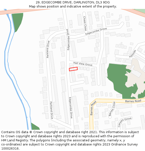 29, EDGECOMBE DRIVE, DARLINGTON, DL3 9DG: Location map and indicative extent of plot