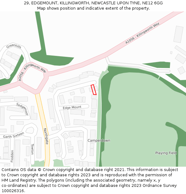 29, EDGEMOUNT, KILLINGWORTH, NEWCASTLE UPON TYNE, NE12 6GG: Location map and indicative extent of plot