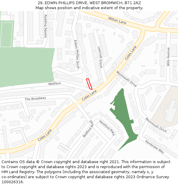29, EDWIN PHILLIPS DRIVE, WEST BROMWICH, B71 2AZ: Location map and indicative extent of plot