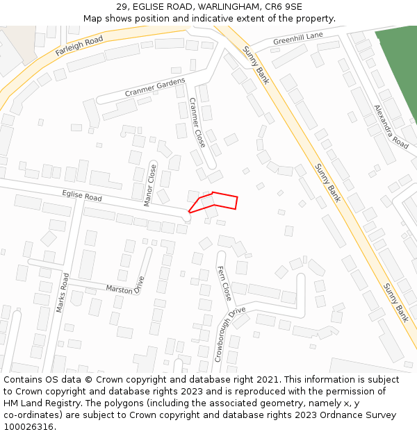 29, EGLISE ROAD, WARLINGHAM, CR6 9SE: Location map and indicative extent of plot