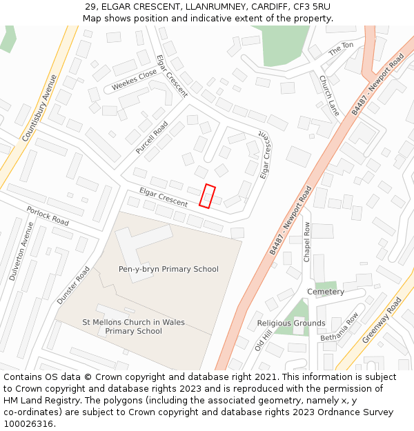 29, ELGAR CRESCENT, LLANRUMNEY, CARDIFF, CF3 5RU: Location map and indicative extent of plot