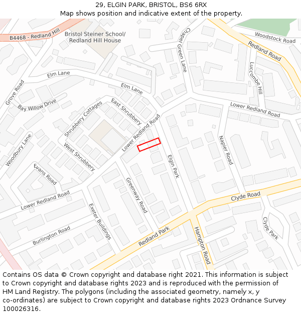 29, ELGIN PARK, BRISTOL, BS6 6RX: Location map and indicative extent of plot