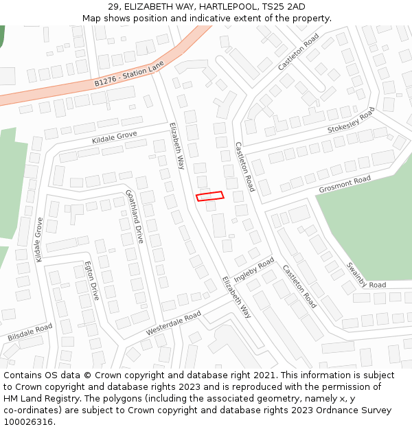 29, ELIZABETH WAY, HARTLEPOOL, TS25 2AD: Location map and indicative extent of plot