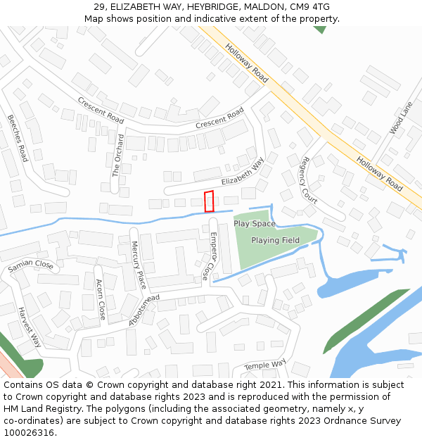 29, ELIZABETH WAY, HEYBRIDGE, MALDON, CM9 4TG: Location map and indicative extent of plot