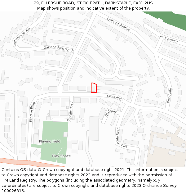 29, ELLERSLIE ROAD, STICKLEPATH, BARNSTAPLE, EX31 2HS: Location map and indicative extent of plot