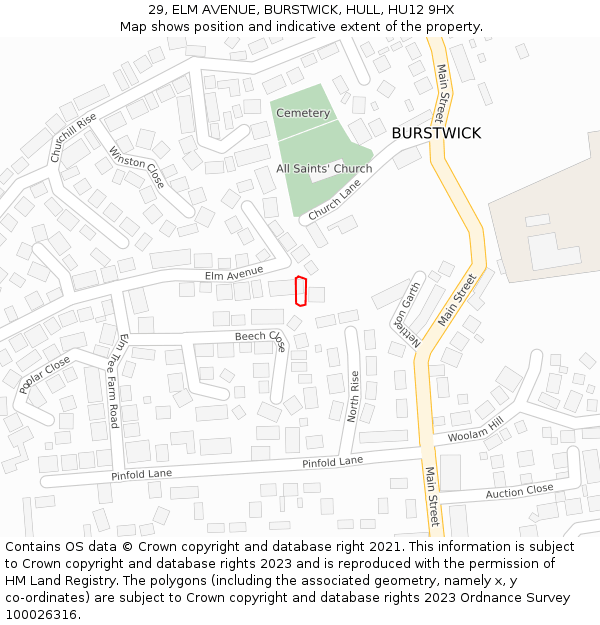 29, ELM AVENUE, BURSTWICK, HULL, HU12 9HX: Location map and indicative extent of plot