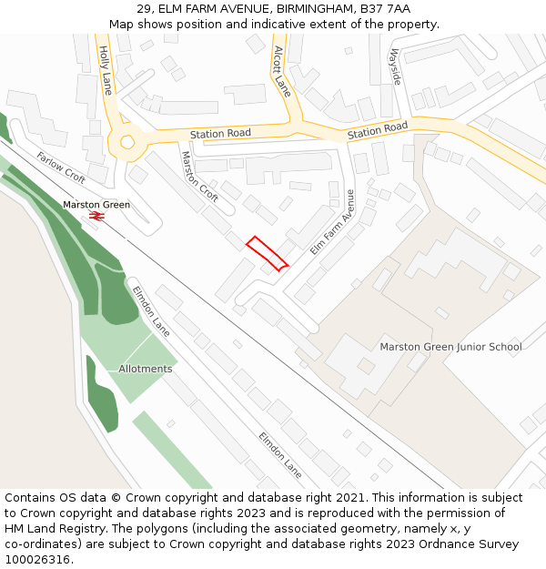 29, ELM FARM AVENUE, BIRMINGHAM, B37 7AA: Location map and indicative extent of plot