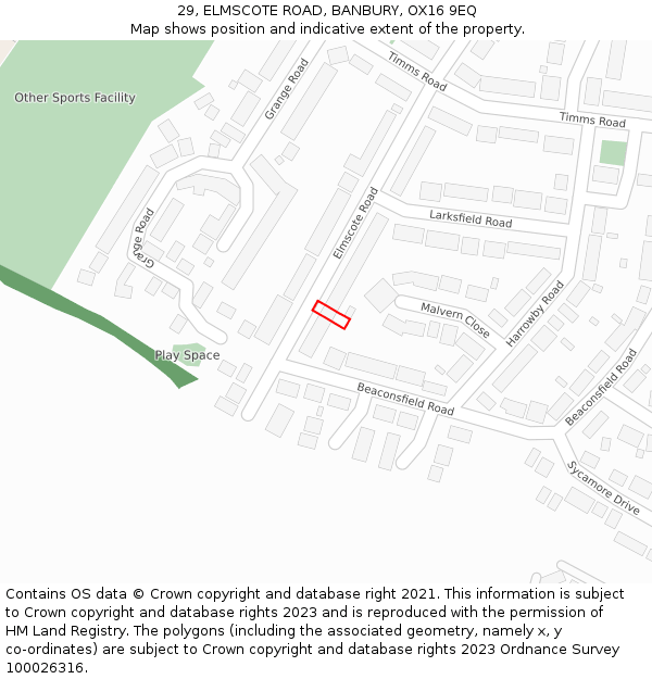 29, ELMSCOTE ROAD, BANBURY, OX16 9EQ: Location map and indicative extent of plot