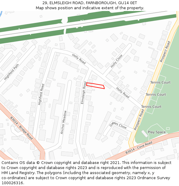 29, ELMSLEIGH ROAD, FARNBOROUGH, GU14 0ET: Location map and indicative extent of plot