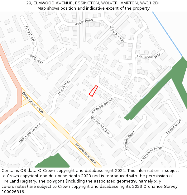 29, ELMWOOD AVENUE, ESSINGTON, WOLVERHAMPTON, WV11 2DH: Location map and indicative extent of plot