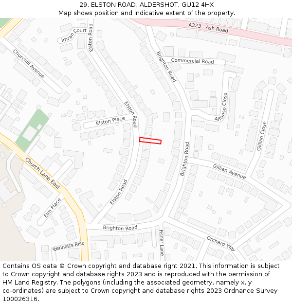 29, ELSTON ROAD, ALDERSHOT, GU12 4HX: Location map and indicative extent of plot