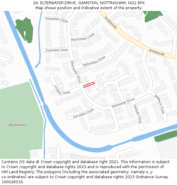 29, ELTERWATER DRIVE, GAMSTON, NOTTINGHAM, NG2 6PX: Location map and indicative extent of plot