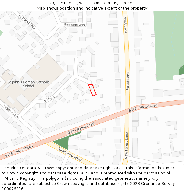 29, ELY PLACE, WOODFORD GREEN, IG8 8AG: Location map and indicative extent of plot