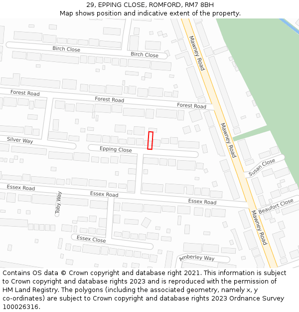 29, EPPING CLOSE, ROMFORD, RM7 8BH: Location map and indicative extent of plot