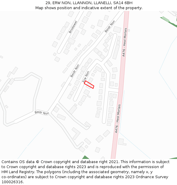 29, ERW NON, LLANNON, LLANELLI, SA14 6BH: Location map and indicative extent of plot