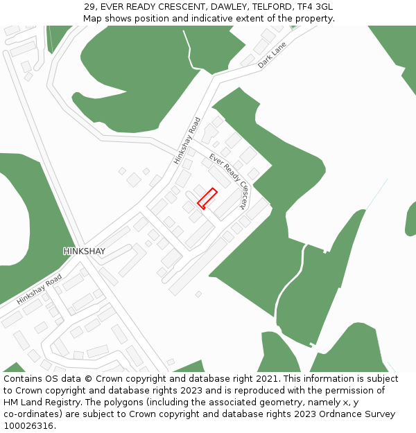 29, EVER READY CRESCENT, DAWLEY, TELFORD, TF4 3GL: Location map and indicative extent of plot