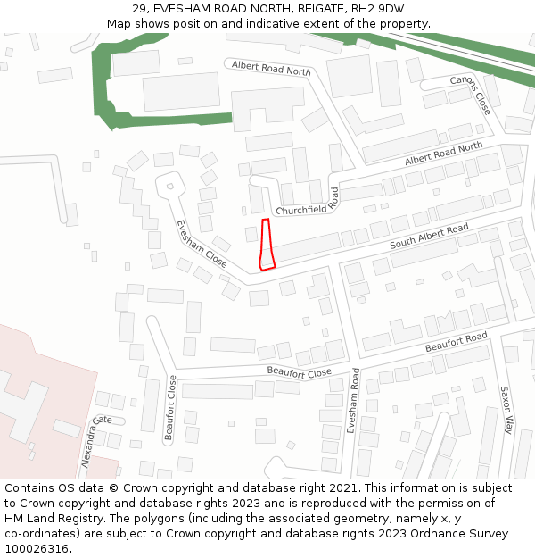 29, EVESHAM ROAD NORTH, REIGATE, RH2 9DW: Location map and indicative extent of plot