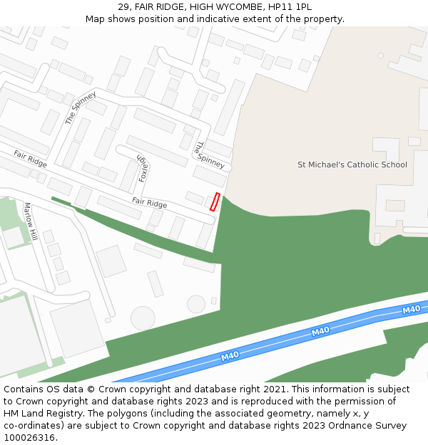 29, FAIR RIDGE, HIGH WYCOMBE, HP11 1PL: Location map and indicative extent of plot