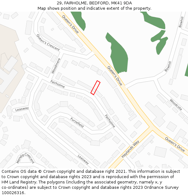 29, FAIRHOLME, BEDFORD, MK41 9DA: Location map and indicative extent of plot