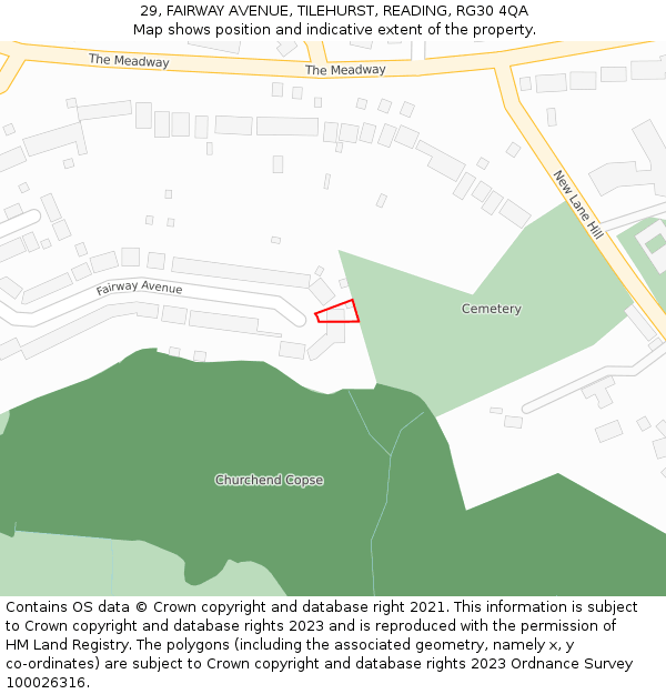 29, FAIRWAY AVENUE, TILEHURST, READING, RG30 4QA: Location map and indicative extent of plot