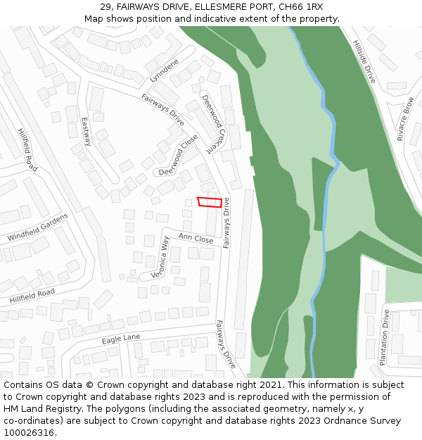 29, FAIRWAYS DRIVE, ELLESMERE PORT, CH66 1RX: Location map and indicative extent of plot