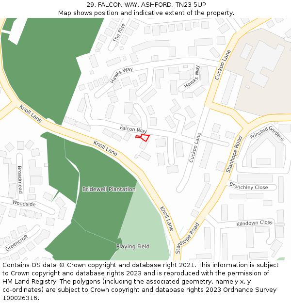 29, FALCON WAY, ASHFORD, TN23 5UP: Location map and indicative extent of plot